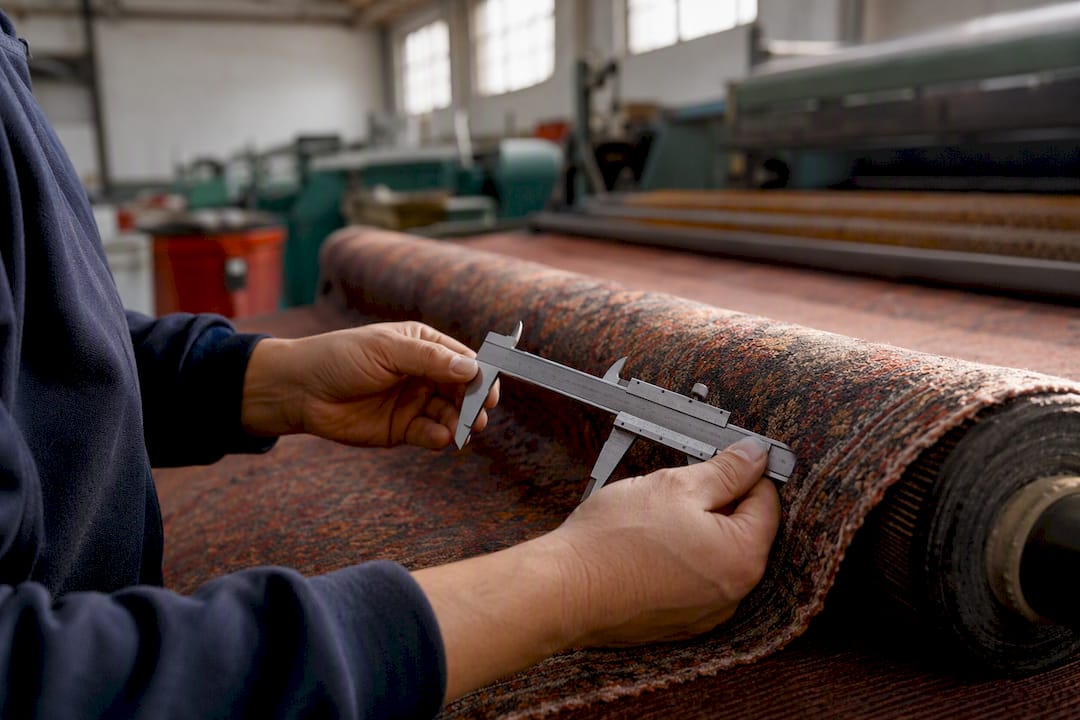 Manos midiendo la calidad de una tela textil