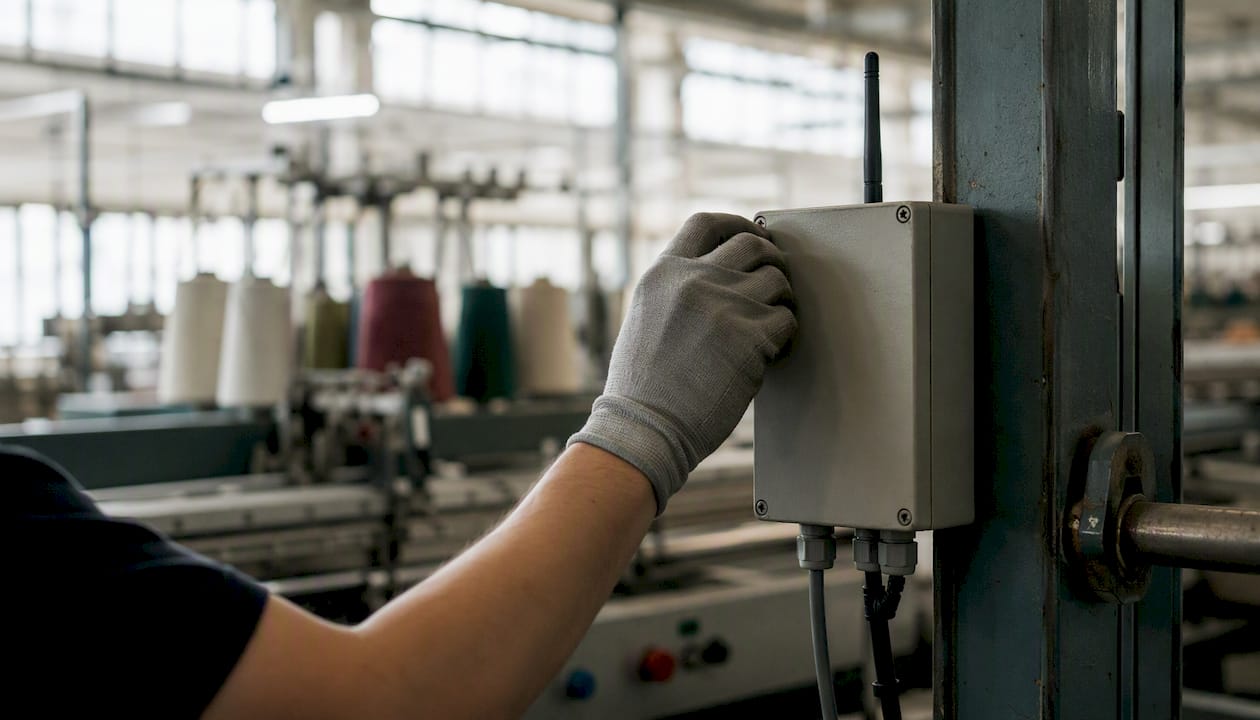 Ajuste manual de la protección de seguridad en una fábrica textil