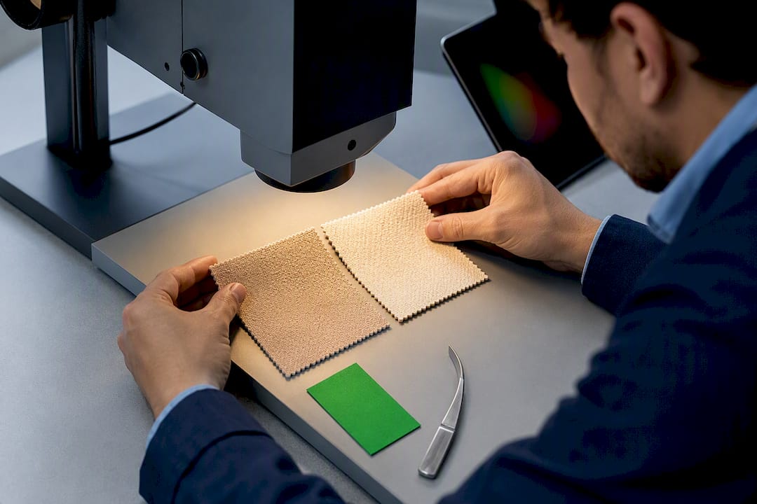 Especialista examinando muestras de colores textiles